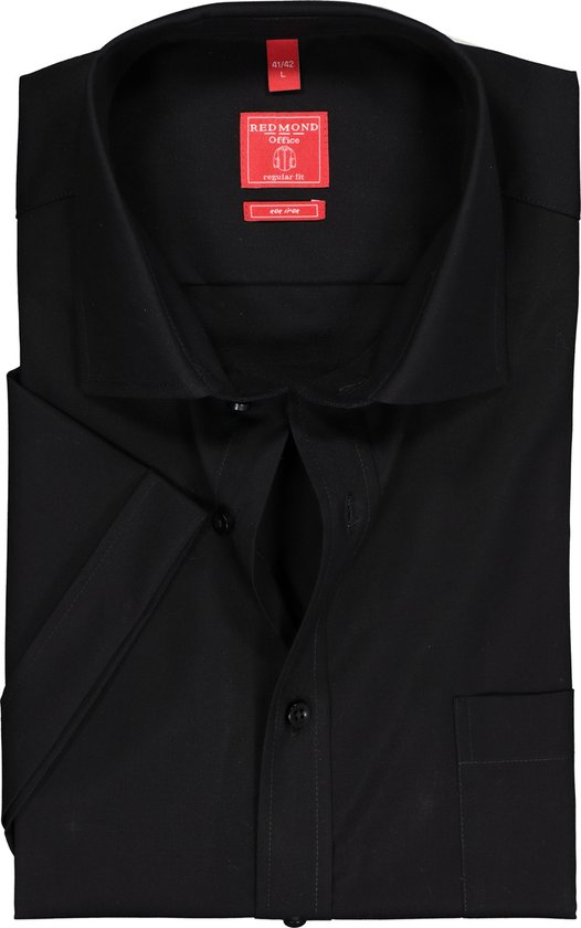 Redmond regular fit overhemd - korte mouw - zwart - Strijkvriendelijk - Boordmaat: