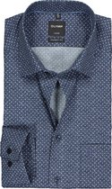 OLYMP Luxor modern fit overhemd - mouwlengte 7 - marine blauw met wit stipje - Strijkvrij - Boordmaat: 39