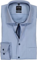 OLYMP Luxor modern fit overhemd - mouwlengte 7 - lichtblauw mini dessin structuur (contrast) - Strijkvrij - Boordmaat: 41