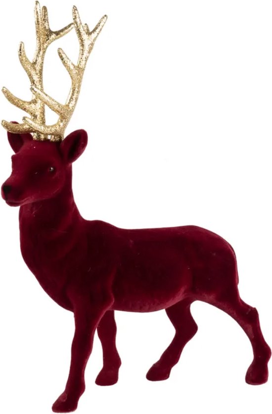 Hert met fluwelen oppervlak met glittergewei - 30 (L) × 6 (B) × 40 cm (H) - 1 stuk - Kerst decoratie