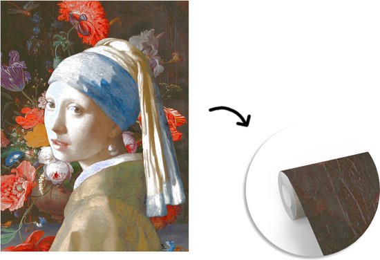 Papier peint - Papier peint photo Fille à la perle - Vermeer - Fleurs - Largeur 205 cm x hauteur 280 cm
