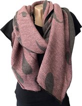Lange Warme Dames Sjaal - 2-Zijdig - Roze - Grijs - 200 x 65 cm (D1)