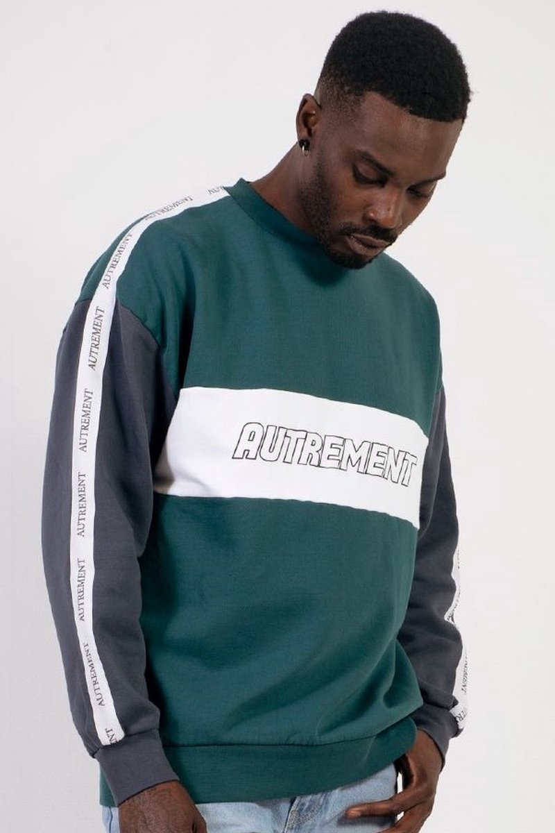 Autrement logo tape Sweater blauw groen maat M - sweater - trui - autrement - kleding - cadeau