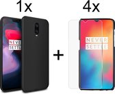 OnePlus 6T hoesje zwart siliconen case hoes cover hoesjes - 4x OnePlus 6T screenprotector