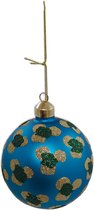 Light & Living - Kerstornament bloemen glitters - Turquoise kerstbal - Glas - 10x10cm