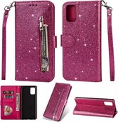 LuxeBass Hoesje geschikt voor Samsung Galaxy A71 Glitter bookcase hoesje Portemonnee met rits - Roze - telefoonhoes - gsm hoes - telefoonhoesjes