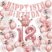 18 jaar verjaardag versiering - 18 Jaar Feest Verjaardag Versiering Set 52-delig  - Happy Birthday Slinger & Ballonnen - Decoratie Man Vrouw - Rose goud en Wit