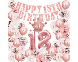 18 jaar verjaardag versiering - 18 Jaar Feest Verjaardag Versiering Set 52-delig  - Happy Birthday Slinger & Ballonnen - Decoratie Man Vrouw - Rose goud en Wit
