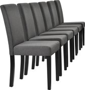 Eetkamerstoel - Set van 6 stuks - Stof & hout - Afmeting (HxBxD) 90 x 42 x 48 cm - Kleur donker grijs & zwart
