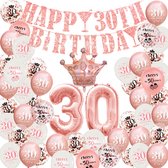 30 jaar verjaardag versiering - 30 Jaar Feest Verjaardag Versiering Set 52-delig  - Happy Birthday Slinger & Ballonnen - Decoratie Man Vrouw - Rose goud en Wit