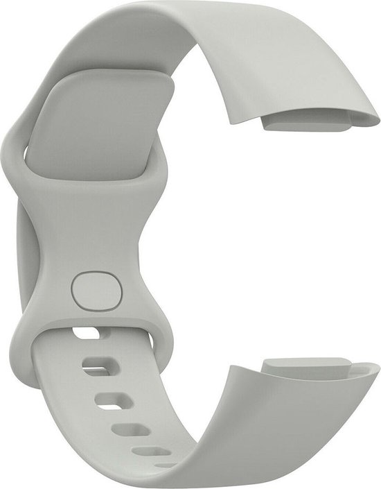 Reserveonderdeel van een grijze siliconen horlogeband met sluiting voor Fitbit Charge 5.