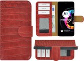 Motorola Moto Edge 20 Lite Hoesje - Bookcase - Portemonnee Hoes Echt leer Wallet case Croco Rood
