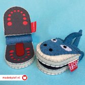 tandendoosje - tandenbeestje - haai - blauw - tanden wisselen - melktand - kraamcadeau - vilt - handgemaakt in Nederland