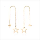 Aramat jewels ® - Doortrek oorbellen ster goudkleurig staal 10cm