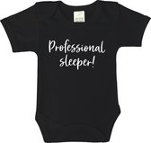 RompertjesBaby - Professional sleeper! - maat 92 - korte mouwen - baby - baby kleding jongens - baby kleding meisje - rompertjes baby - rompertjes baby met tekst - kraamcadeau meis