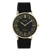 OOZOO Vintage series - Gouden horloge met zwarte metalen mesh armband - C20188 - Ø40