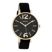 OOZOO Timepieces - goudkleurige horloge met zwarte leren band - C10836 - Ø42