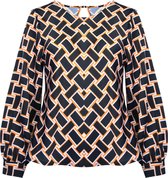 Blouse Onnie - Satijnen Blouse met Abstract Patroon - Zwart