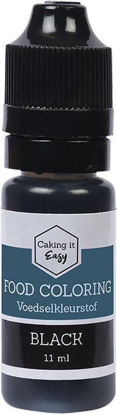 Caking it Easy ® - Eetbare Kleurstof - Waterbasis kleurstof Zwart | Taarten / Bakken | Zwarte Voedingskleurstof in handig doseer-flesje | 11 mililiter |