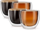 Dubbelwandige Koffieglazen - Theeglazen 250 ml - Thermoglazen - 4 stuks