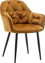 IN.HOMEXL – Roseberry - Geel - Eetkamerstoel met armleuning - Fluweel Stoel - Eetstoelen - Velvet Eetkamerstoel - Metaalpoot - Fluweel Stoelen - Eetkamerstoel set van 2