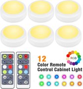 Elfeland Kastverlichting - RGB LED Licht - Dimbaar Draadloze - 6 stuks - 16 kleuren - 4000K - met 2 Afstandsbediening - voor Badkamer, Slaapkamer, Keuken, Woonkamer, Garderobe, Kas