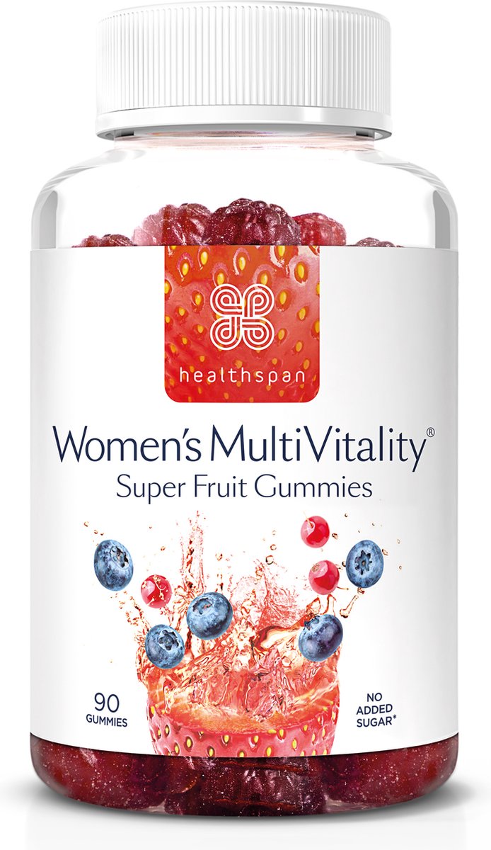 Healthspan Vrouwen Multivitamine Superfruit Gummies | 90 gummies met vitamine C & vitamine D3 | Essentiële microvoedingsstoffen | Foliumzuur toegevoegd | Biotine | Versterkt de immuniteit | Zonder toegevoegde suiker