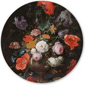 Wandcirkel Stilleven met Bloemen en een Horloge - 120 cm - Forex - Schilderij Oude Meesters & Bloemen