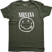 Nirvana Heren Tshirt -S- White Smiley Groen