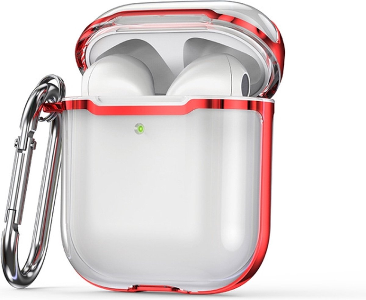 AirPods hoesjes van By Qubix AirPods 1-2 hoesje - TPU - Split series - Transparant - Rood Airpods Case Hoesje voor Airpods Airpods 1 Airpods 2 Hoes
