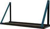 Handles and more -  Stalen wandplank zwart 98cm + leren plankdragers Petrol