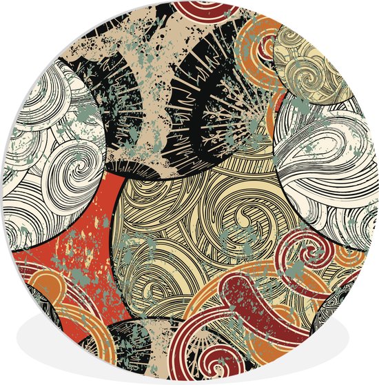 WallCircle - Wandcirkel ⌀ 30 - Abstract patroon van met golven in Japanse stijl - Ronde schilderijen woonkamer - Wandbord rond - Muurdecoratie cirkel - Kamer decoratie binnen - Wanddecoratie muurcirkel - Woonaccessoires