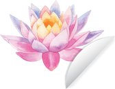 WallCircle - Muurstickers - Behangcirkel - Waterverf illustratie van een lotus - 50x50 cm - Muurcirkel - Zelfklevend - Ronde Behangsticker