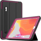 Apple iPad 8 10.2 (2020) Hoes - Mobigear - Shockproof Tri-Fold Serie - Hard Kunststof Bookcase - Zwart / Magenta - Hoes Geschikt Voor Apple iPad 8 10.2 (2020)