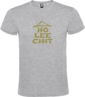 Grijs t-shirt met " Ho Lee Chit " print Goud size S