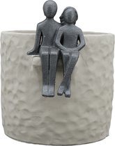 Bloempot jij en ik liefde rond - cement - grijstinten - 22x17x20