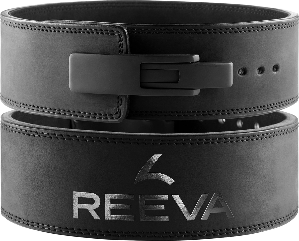 Reeva Lifting Belt - Zwart Lederen Powerlift Riem in Maat L - Lever Belt geschikt voor Crossfit, Powerlifting, Fitness en Bodybuilding - Lifting Belt voor Heren en Dames - reeva