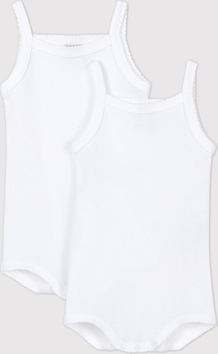 Petit Bateau 2-pack babybody met schouderbandjes voor meisjes Meisjes Rompertje - Wit