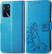 OPPO A16 Hoesje - Mobigear - Clover Serie - Kunstlederen Bookcase - Blauw - Hoesje Geschikt Voor OPPO A16