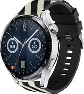 Siliconen Smartwatch bandje - Geschikt voor  Huawei Watch GT 3 46mm gestreept siliconen bandje - zwart/wit - 46mm - Strap-it Horlogeband / Polsband / Armband