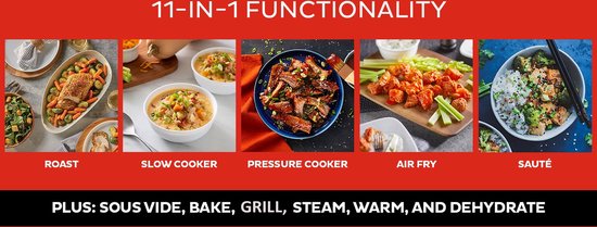 Instant Pot Duo Crisp 7,6L multicooker met airfryer - Snelkoken, sauteren, stomen, slow cook, sous vide, warmhouden, air fry, roosteren, bakken, braden en dehydrateren.