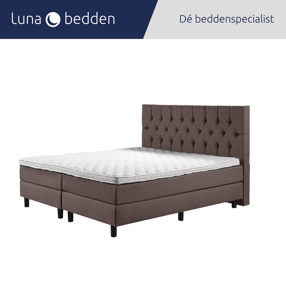Luna Bedden - Boxspring Luna - 180x210 Compleet Bruin Gecapitonneerd Bed