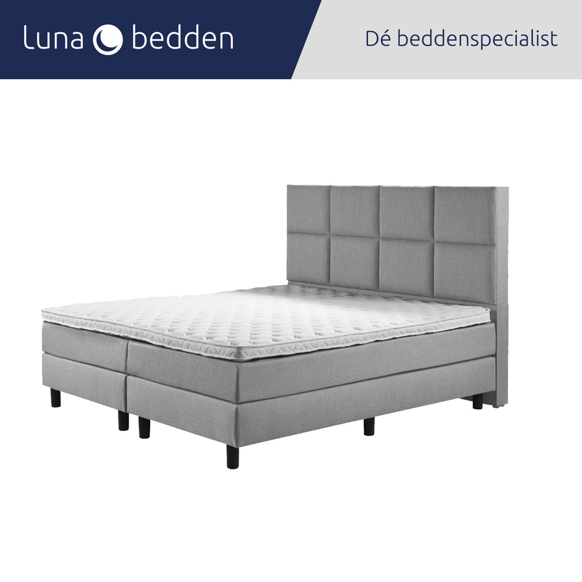Luna Bedden - Boxspring Luna - 160x220 Compleet Grijs 8vaks Bed