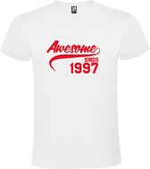 Wit  T shirt met  "Awesome sinds 1997" print Rood size XS