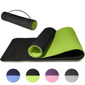 LifeGoods Yoga Mat - Draagriem - Anti Slip - Extra Dik (6 mm) - 61 x 183 x 0,6 cm - Zwart/Groen