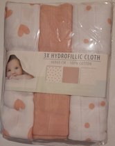 Hydrofiele Luiers - meisje - roze/wit - 60x60 cm - 3 stuks - 100% katoen - Super zacht