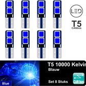 8x T5 CANBus Led Lamp set 8 stuks | Blauw | 240LM | 10000K | 12V | 4 SMD 3030 | Verlichting | W3W W1.2W Led Auto-interieur Verlichting Dashboard Warming Indicator Wig auto Instrument Lamp | Autolamp | Autolampen | interieurverlichting