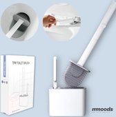 Mmoods Dubbele WC Borstel met Houder - Silicone Toiletborstel – Flexibele Siliconen WC Borstel - Extra Edge Brush – Antibacterieel – Hygiënisch – Wit