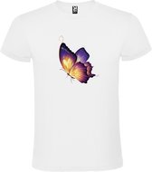 Wit t-shirt met prachtige Paars / Gele Vlinder grote print  size L