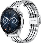 Strap-it Luxe stalen RVS bandje - geschikt voor Huawei Watch GT / GT 2 / GT 3 / GT 3 Pro 46mm / GT 2 Pro / GT Runner / Watch 3 & 3 Pro - zilver/zwart